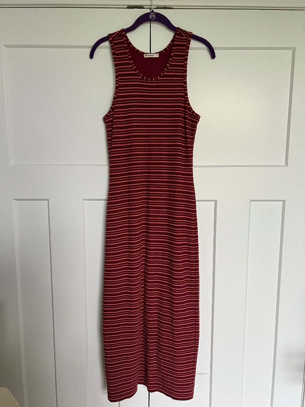Marine Layer Lexi Rib Midi Tank Dress | Red Burgundy Stripe | Size Medium
